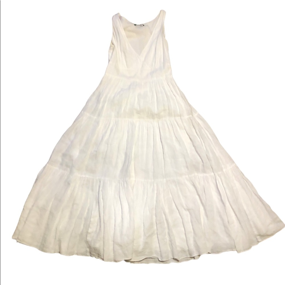 Vintage Lauren Ralf Lauren size 8 white V neck sleeveless white  flare d…